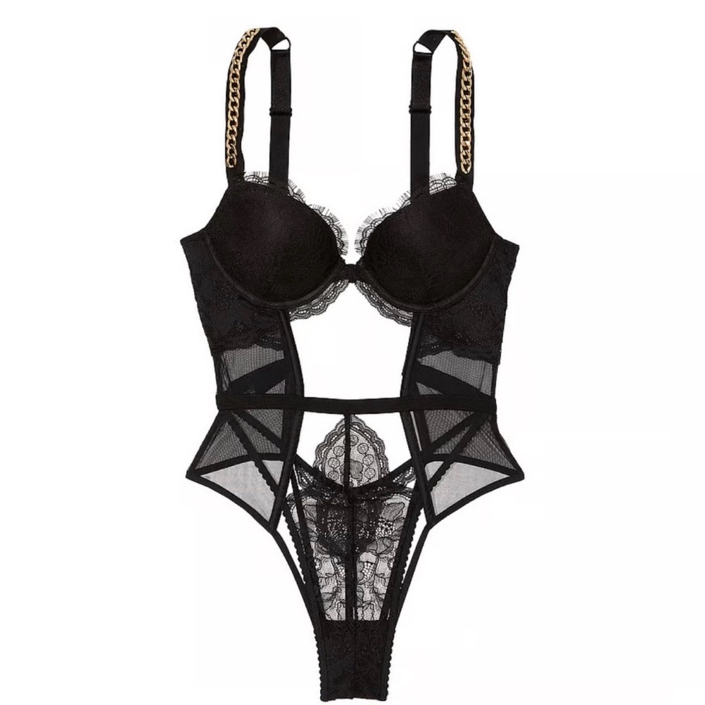 NWOT Victoria’s Secret Bodysuit with Gold Chain Strap Detail